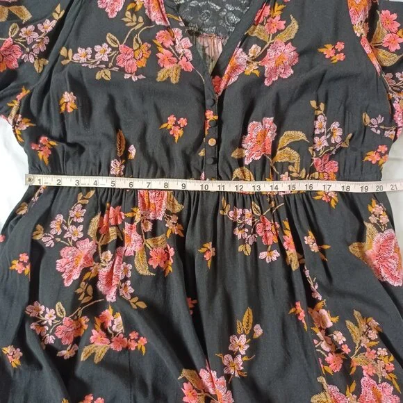 Torrid Mini Challis Shirt Dress Black Pink Floral Flowy Rayon Plus Size 2X 2 - Picture 11 of 12